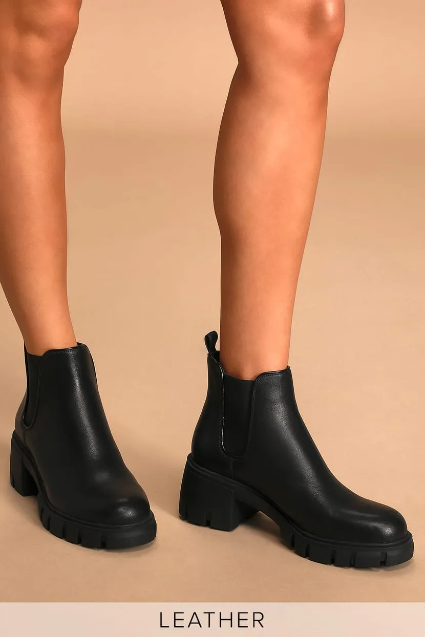 Steve Madden Women's Howler Block Heel Platform Ankle Boots Black Leather (7, BLACK)