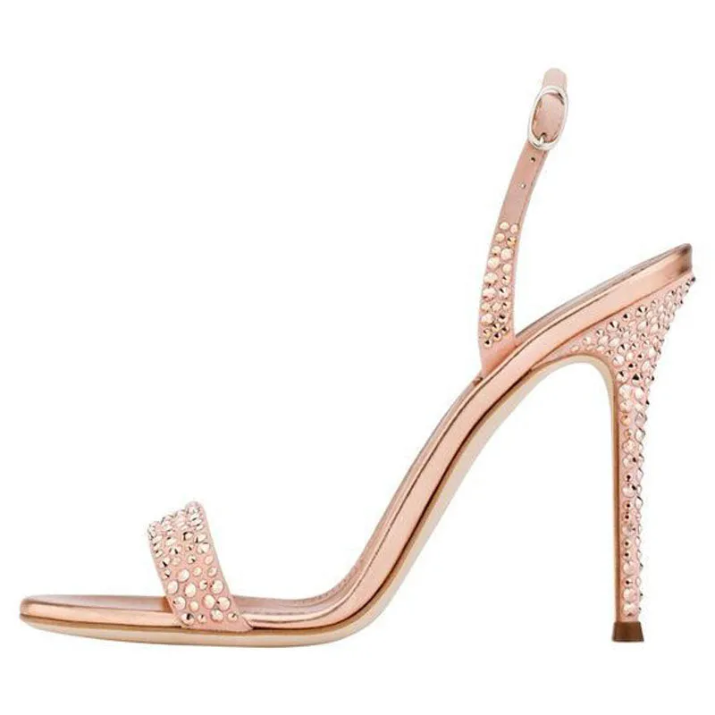 Summer Sequin Buckle Rivet Open Toe High Heel Sandals