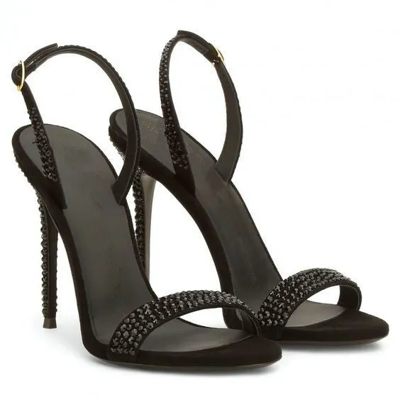 Summer Sequin Buckle Rivet Open Toe High Heel Sandals