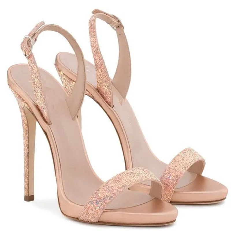 Summer Sequin Buckle Rivet Open Toe High Heel Sandals