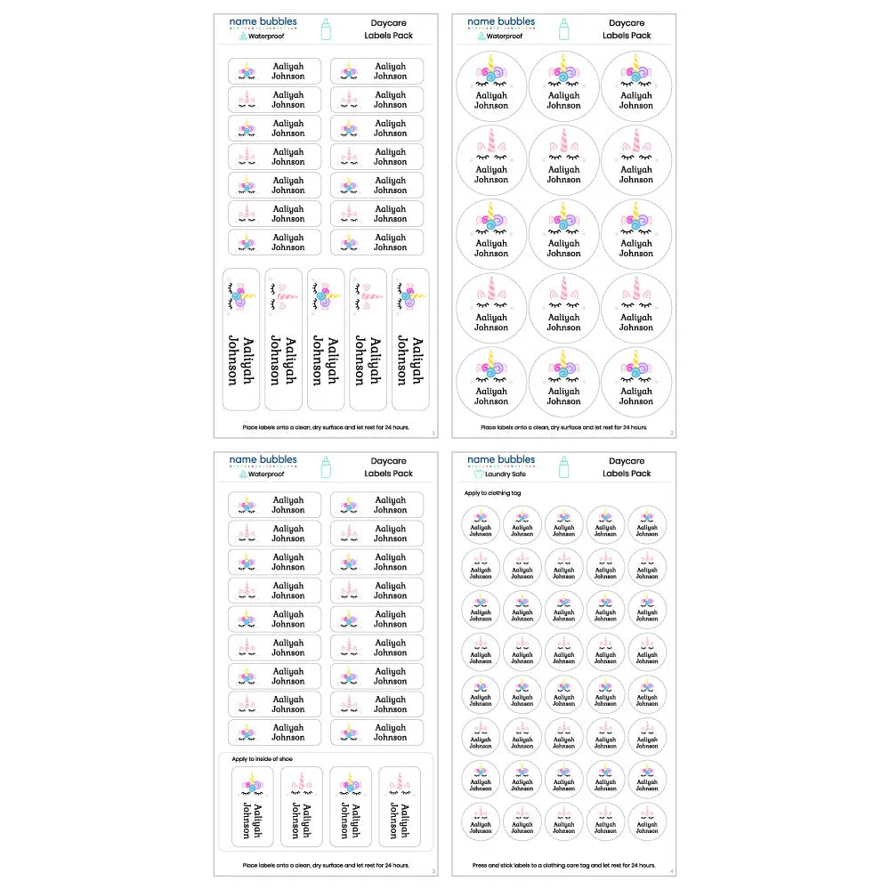 Unicorn Daycare Labels Pack
