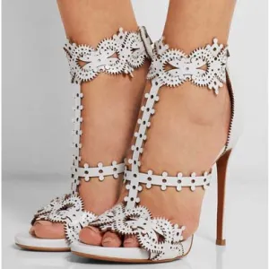 White Wheel High Heel Cutout Sandals