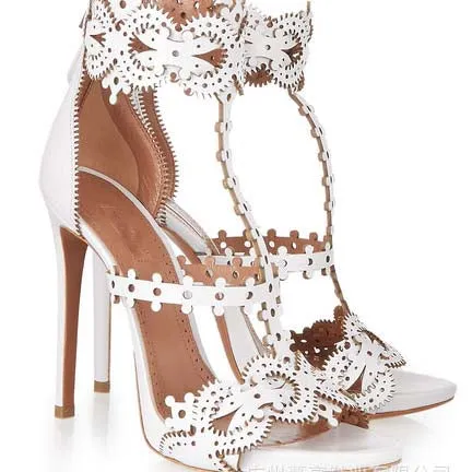 White Wheel High Heel Cutout Sandals