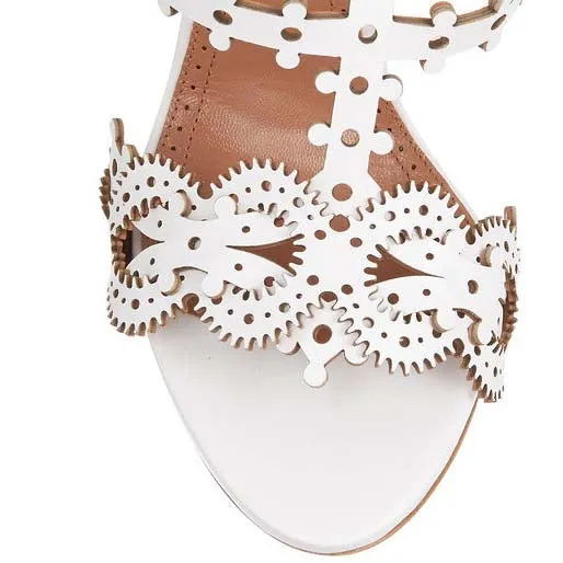 White Wheel High Heel Cutout Sandals