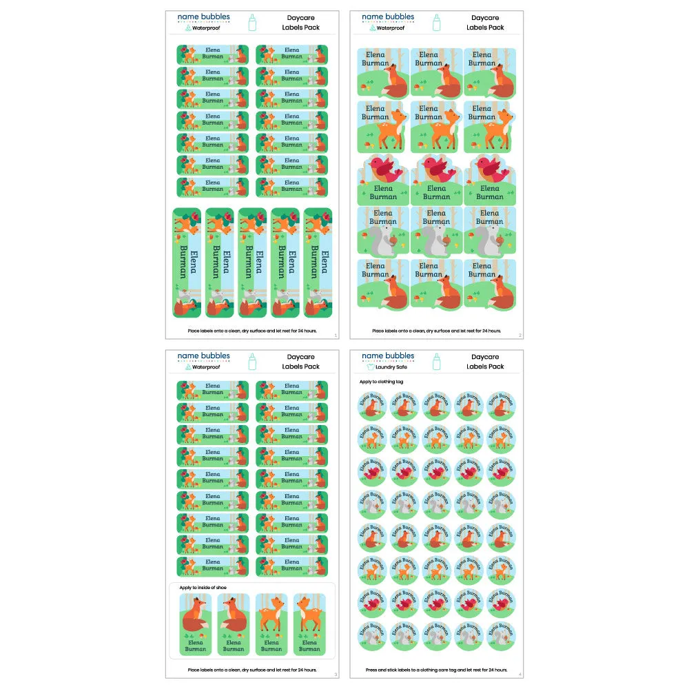Woodland Animals Daycare Labels Pack